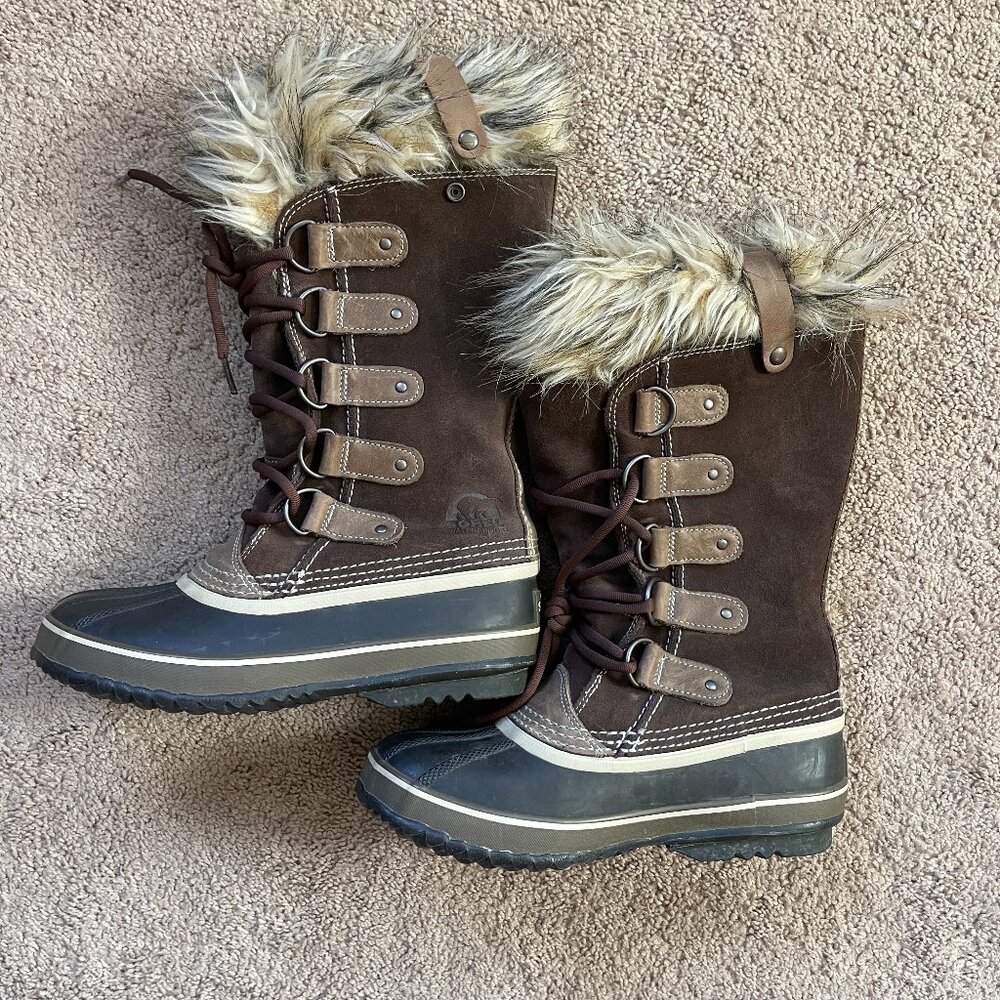 Sorel Joan of Arc Boots Leather Faux Fur Lace up Waterproof Nordic Women's US 6